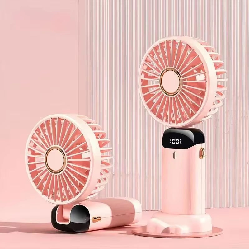 Portable Handheld Personal Rechargeable Fan LED Digital Display 90°Adjustable Rechargeable Fan , 5 Speed Wind Mini Aromatherapy